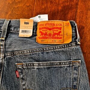 Levi's 501 Straight Leg Jeans in Washed Blue with Tan Patch